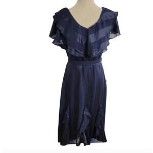 Elizabeth Crosby Navy Ruffle V-Neck Ana Dress size Medium